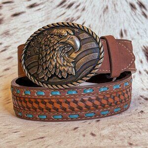 NEW Boy's/Girl's Turquoise Laced Edge Eagle Buckle Western Belt (Medium)